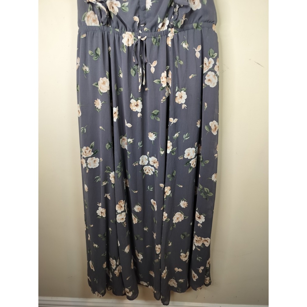 Torrid Gray Floral Chiffon Maxi Dress Ruffled Flutter Sleeve - Picture 4 of 12